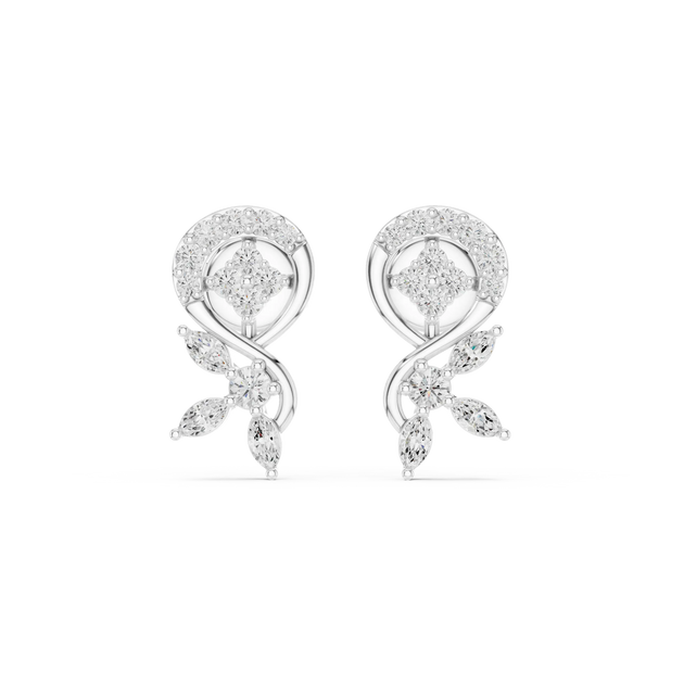 Pair Shot: Round Diamond Earrings with Floral Setting in 14k White Gold - Lab Grown - Driona Jewels