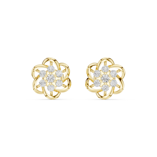 Pair-Shot: Round Diamond Earrings with Floral Setting in 14k Yellow Gold - Lab Grown - Driona Jewels