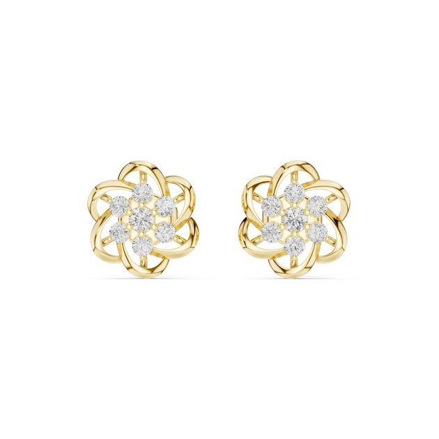 Pair-Shot: Round Diamond Earrings with Floral Setting in 14k Yellow Gold - Lab Grown - Driona Jewels