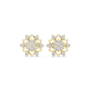 Pair Shot: Round Diamond Earrings with Floral Setting in 14k Yellow Gold - Lab Grown - Driona Jewels