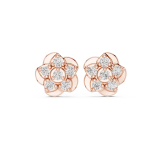 Pair Shot: Round Diamond Earrings with Flower Setting in 14k Rose Gold - Lab Grown - Driona Jewels