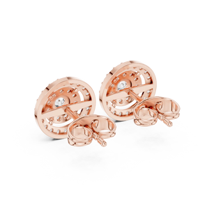 Back-View: Round Diamond Earrings with Halo Setting in 14k Rose Gold - Lab Grown - Driona Jewels