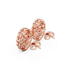 Back-View: Round Diamond Earrings with Halo Setting in 14k Rose Gold - Lab Grown - Driona Jewels