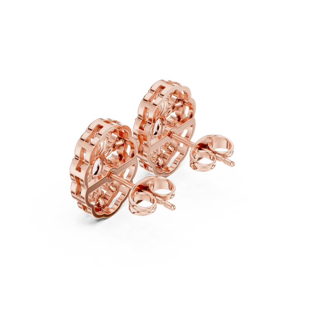 Back-View: Round Diamond Earrings with Halo Setting in 14k Rose Gold - Lab Grown - Driona Jewels