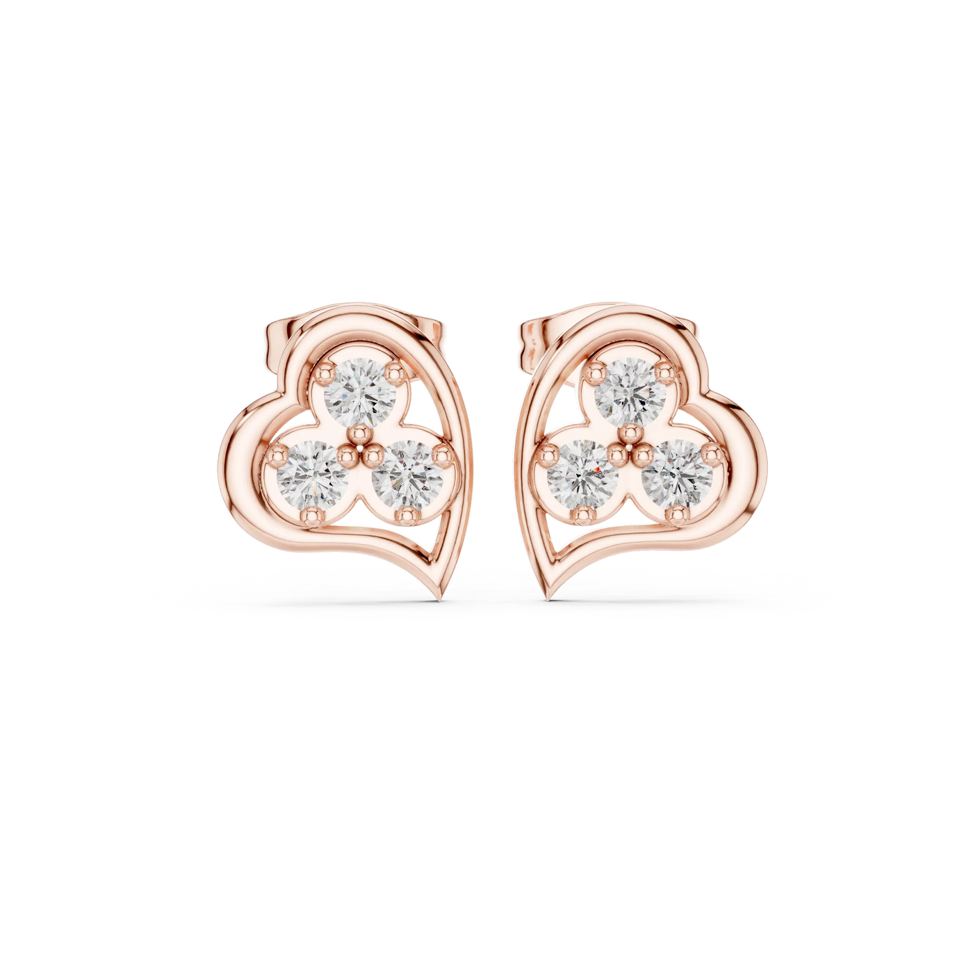 Pair Shot: Round Diamond Earrings with Halo Setting in 14k Rose Gold - Lab Grown - Driona Jewels