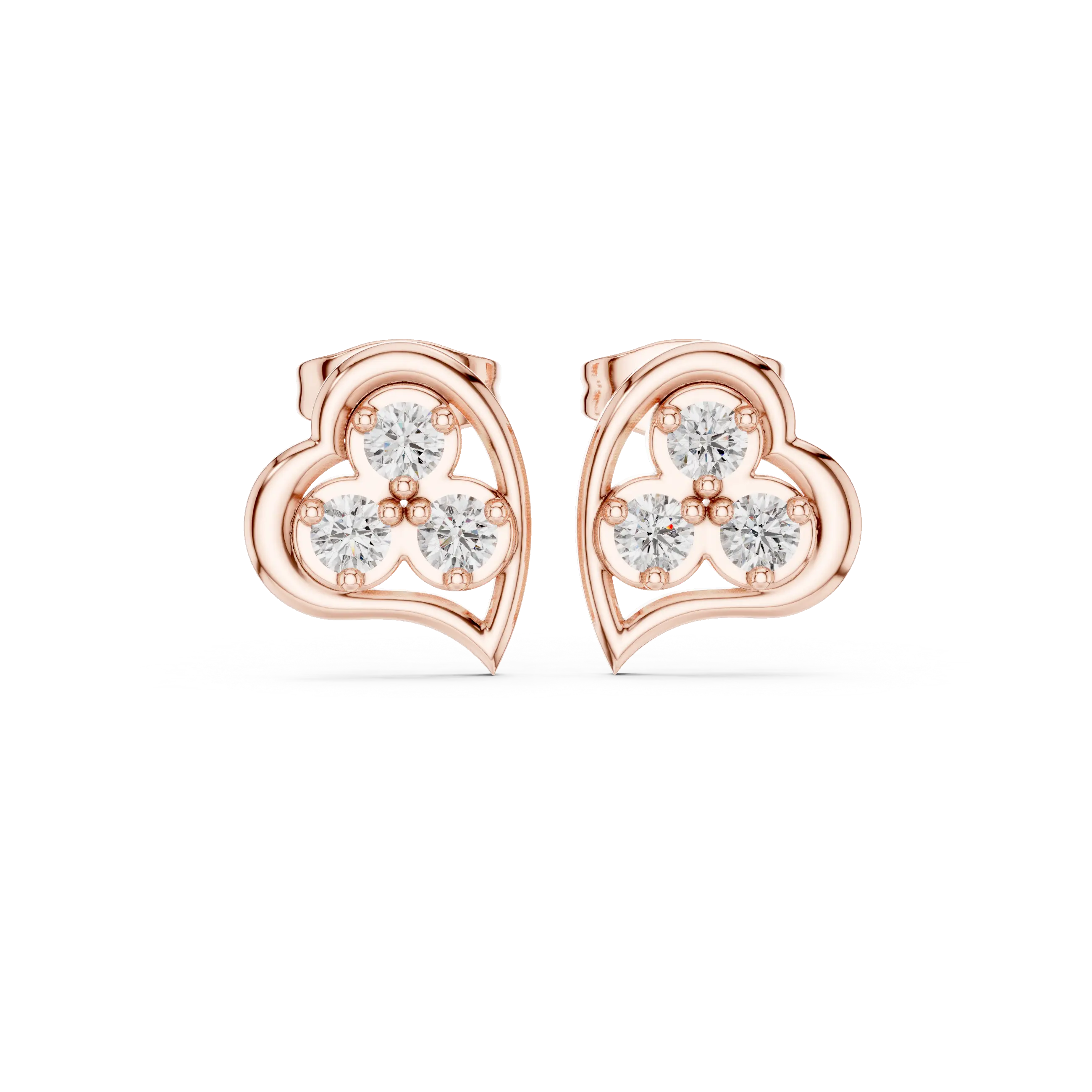 Pair Shot: Round Diamond Earrings with Halo Setting in 14k Rose Gold - Lab Grown - Driona Jewels