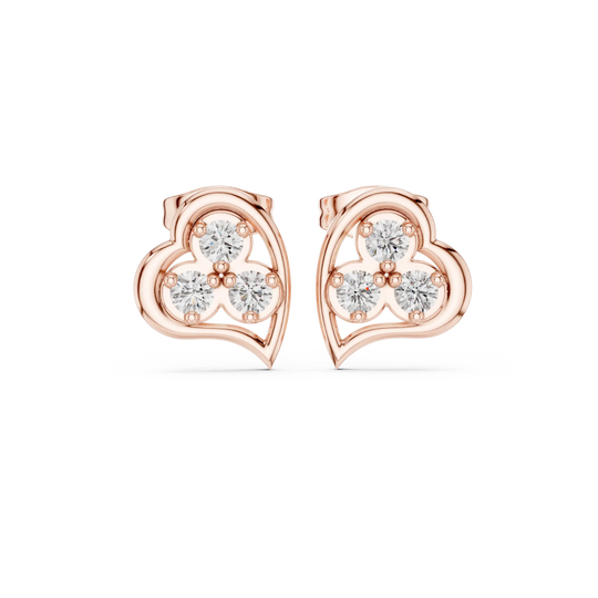 Pair Shot: Round Diamond Earrings with Halo Setting in 14k Rose Gold - Lab Grown - Driona Jewels