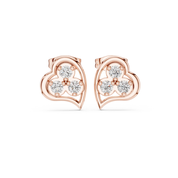 Pair Shot: Round Diamond Earrings with Halo Setting in 14k Rose Gold - Lab Grown - Driona Jewels