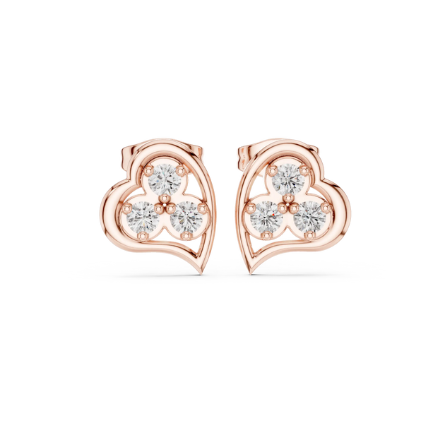 Pair Shot: Round Diamond Earrings with Halo Setting in 14k Rose Gold - Lab Grown - Driona Jewels