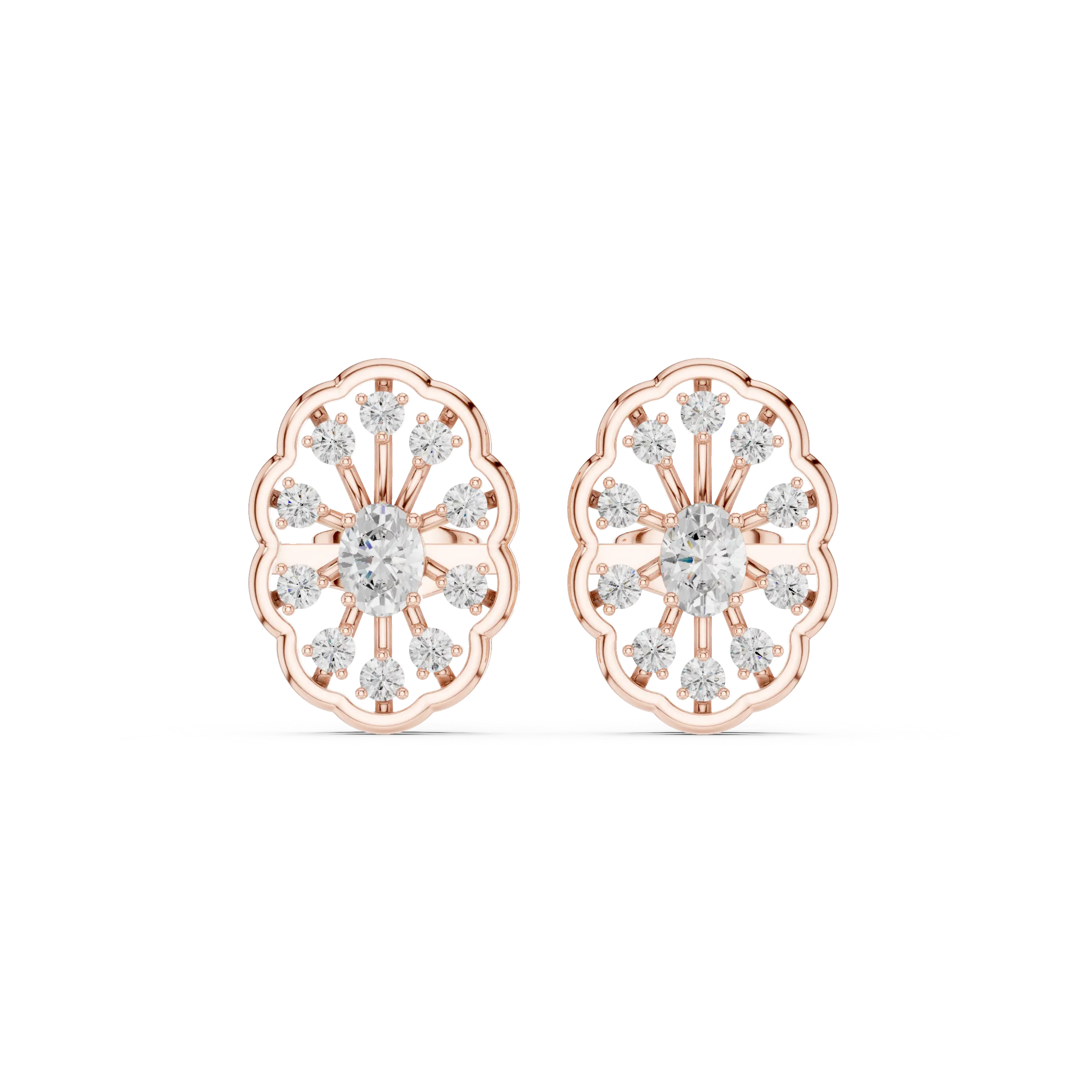 Pair Shot: Round Diamond Earrings with Halo Setting in 14k Rose Gold - Lab Grown - Driona Jewels