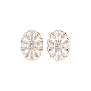 Pair Shot: Round Diamond Earrings with Halo Setting in 14k Rose Gold - Lab Grown - Driona Jewels