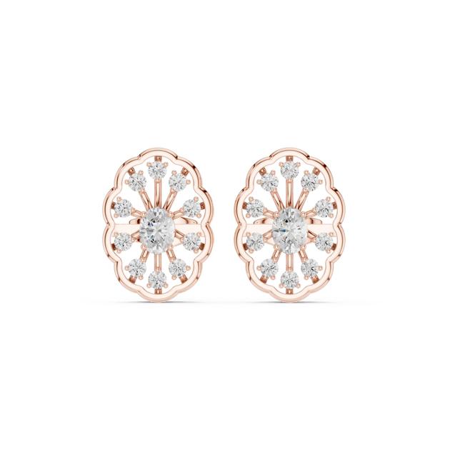 Pair Shot: Round Diamond Earrings with Halo Setting in 14k Rose Gold - Lab Grown - Driona Jewels