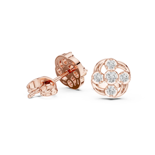 Pair Shot: Round Diamond Earrings with Halo Setting in 14k Rose Gold - Lab Grown - Driona Jewels