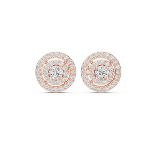 Pair-Shot: Round Diamond Earrings with Halo Setting in 14k Rose Gold - Lab Grown - Driona Jewels