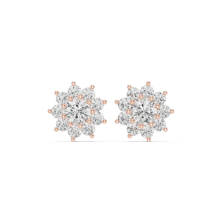 Pair-Shot: Round Diamond Earrings with Halo Setting in 14k Rose Gold - Lab Grown - Driona Jewels