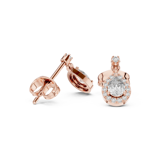 Pair Shot: Round Diamond Earrings with Halo Setting in 14k Rose Gold - Lab Grown - Driona Jewels