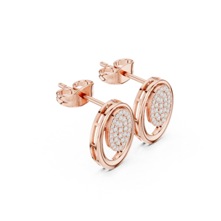 Pair-Shot: Round Diamond Earrings with Halo Setting in 14k Rose Gold - Lab Grown - Driona Jewels