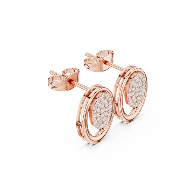 Pair-Shot: Round Diamond Earrings with Halo Setting in 14k Rose Gold - Lab Grown - Driona Jewels