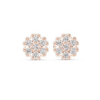 Pair-Shot: Round Diamond Earrings with Halo Setting in 14k Rose Gold - Lab Grown - Driona Jewels