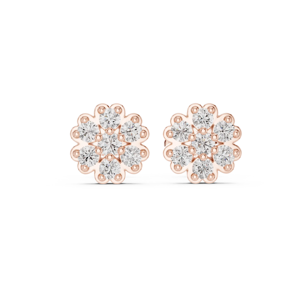 Pair-Shot: Round Diamond Earrings with Halo Setting in 14k Rose Gold - Lab Grown - Driona Jewels