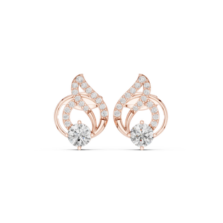 Pair-Shot: Round Diamond Earrings with Halo Setting in 14k Rose Gold - Lab Grown - Driona Jewels
