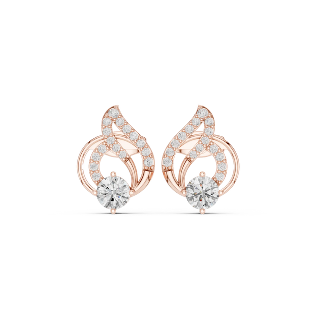 Pair-Shot: Round Diamond Earrings with Halo Setting in 14k Rose Gold - Lab Grown - Driona Jewels