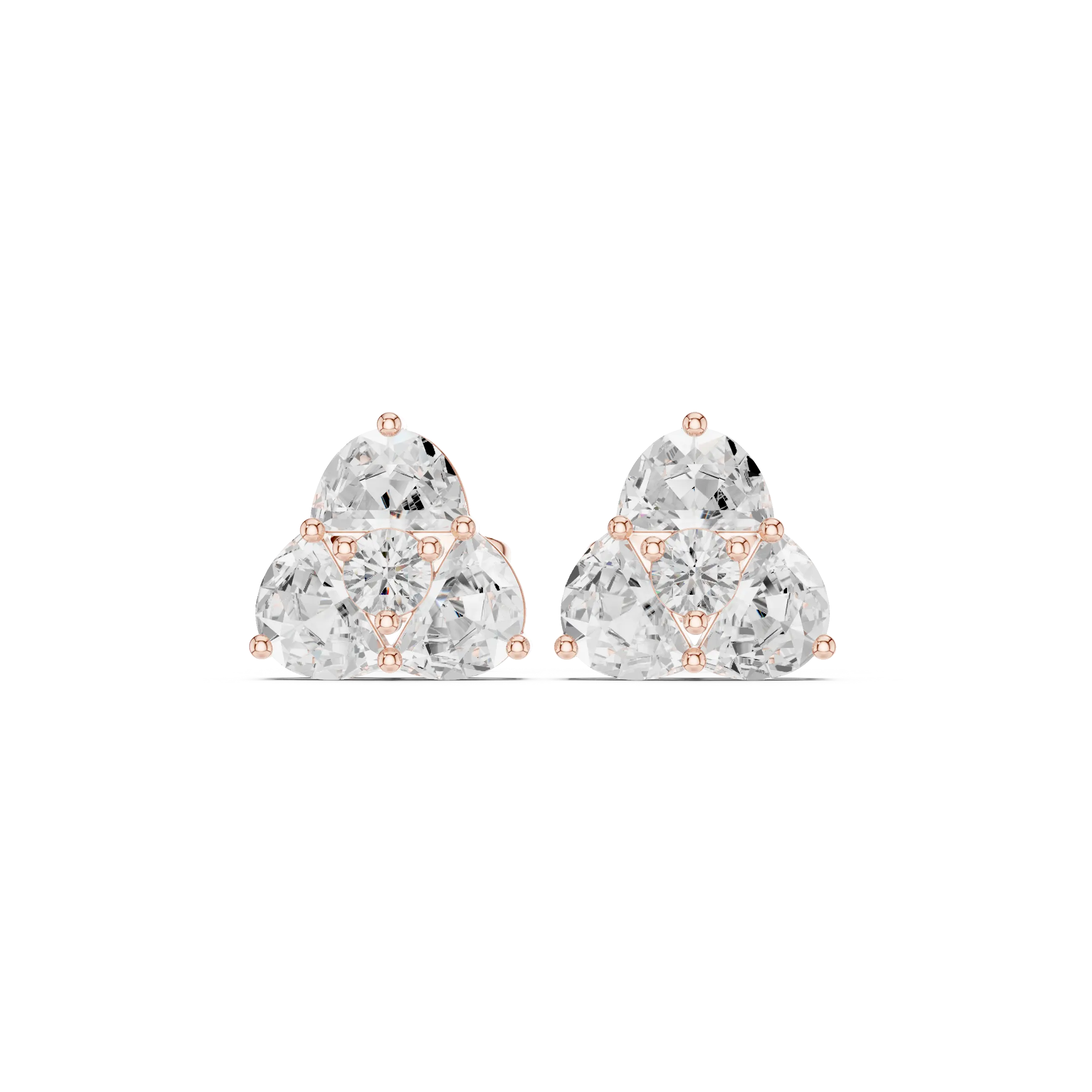 Pair-shot: Round Diamond Earrings with Halo Setting in 14k Rose Gold - Lab Grown - Driona Jewels