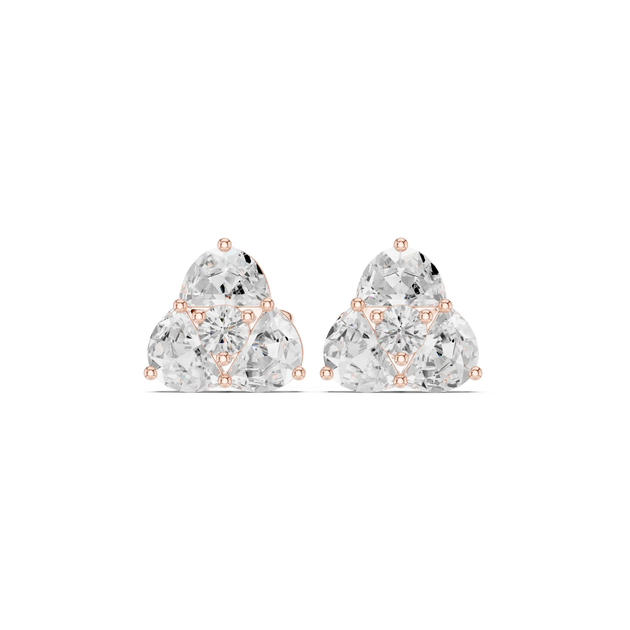 Pair-shot: Round Diamond Earrings with Halo Setting in 14k Rose Gold - Lab Grown - Driona Jewels