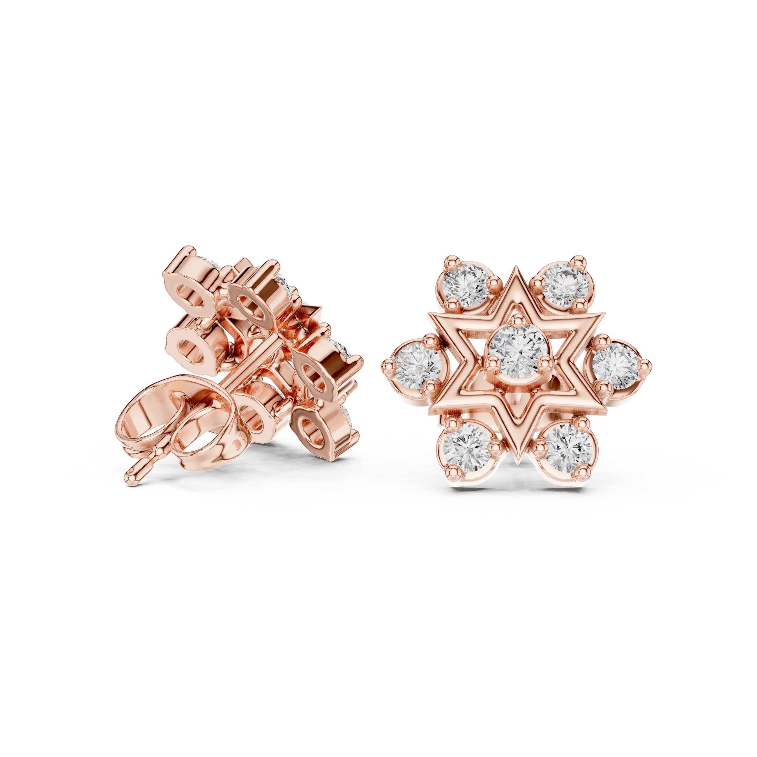 Pair Shot: Round Diamond Earrings with Halo Setting in 14k Rose Gold - Lab Grown - Driona Jewels