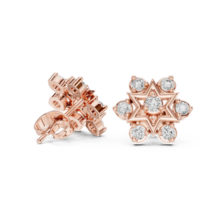 Pair Shot: Round Diamond Earrings with Halo Setting in 14k Rose Gold - Lab Grown - Driona Jewels