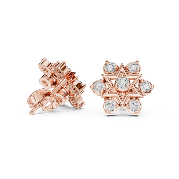 Pair Shot: Round Diamond Earrings with Halo Setting in 14k Rose Gold - Lab Grown - Driona Jewels