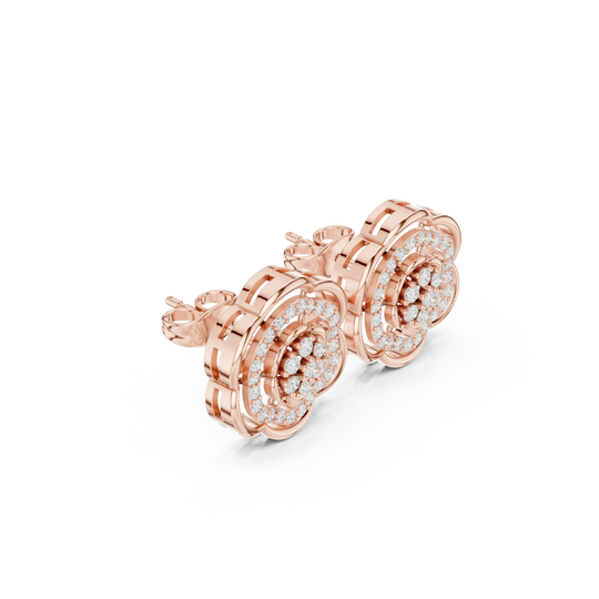 Pair-Shot: Round Diamond Earrings with Halo Setting in 14k Rose Gold - Lab Grown - Driona Jewels