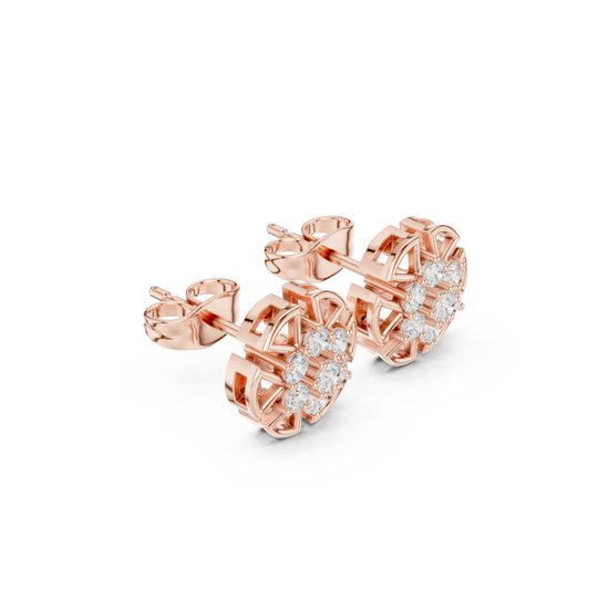 Pair-Shot: Round Diamond Earrings with Halo Setting in 14k Rose Gold - Lab Grown - Driona Jewels