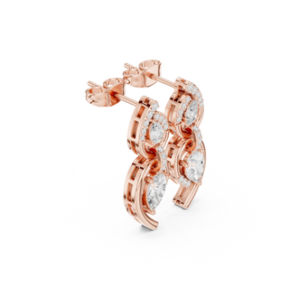 Pair-Shot: Round Diamond Earrings with Halo Setting in 14k Rose Gold - Lab Grown - Driona Jewels