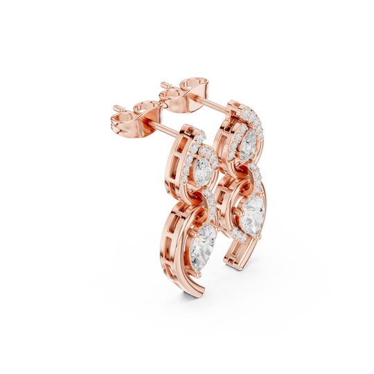 Pair-Shot: Round Diamond Earrings with Halo Setting in 14k Rose Gold - Lab Grown - Driona Jewels