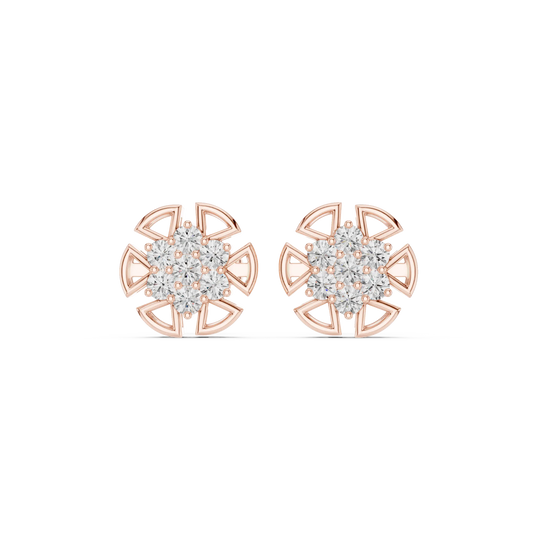 Pair Shot: Round Diamond Earrings with Halo Setting in 14k Rose Gold - Lab Grown - Driona Jewels