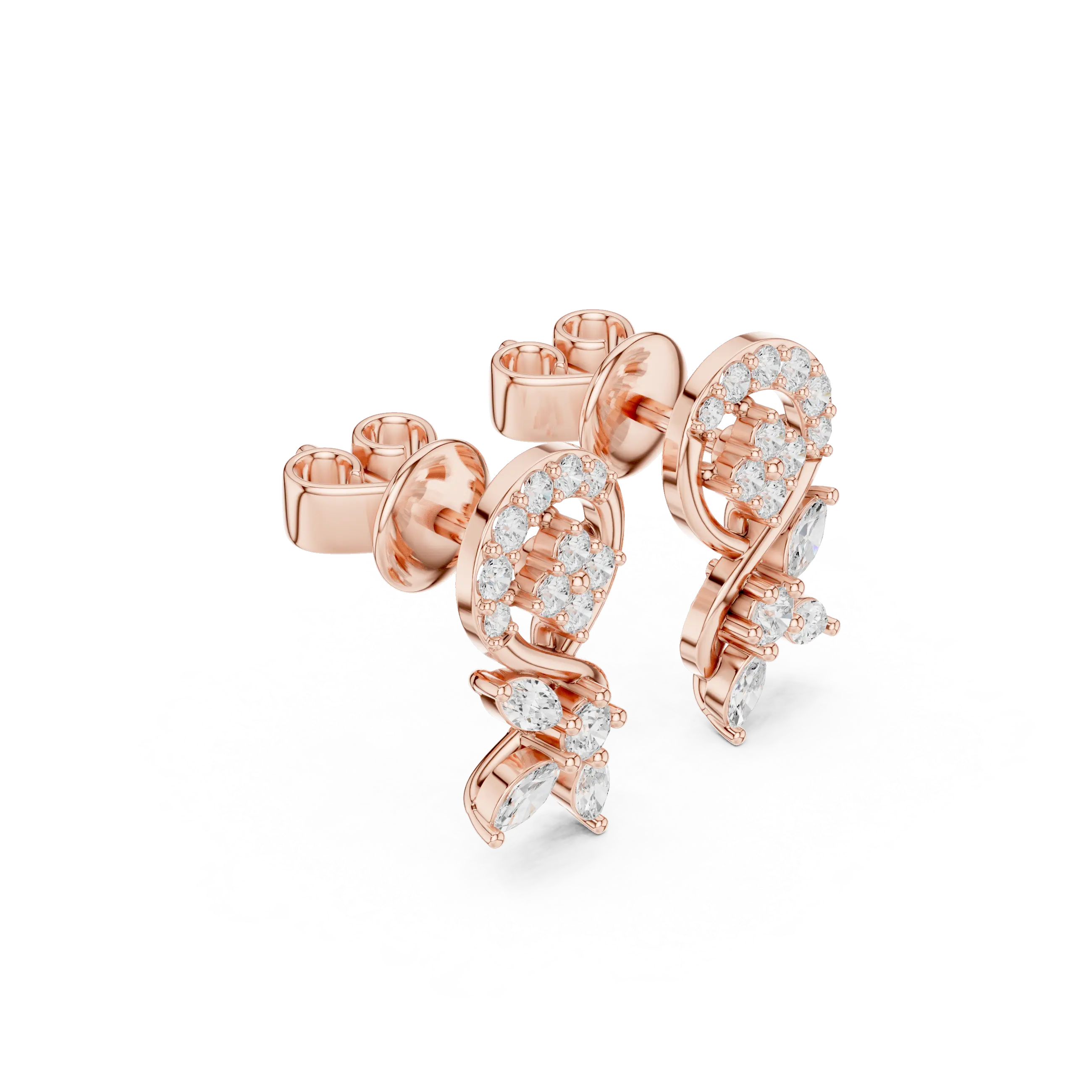 Pair-Shot: Round Diamond Earrings with Halo Setting in 14k Rose Gold - Lab Grown - Driona Jewels