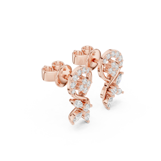 Pair-Shot: Round Diamond Earrings with Halo Setting in 14k Rose Gold - Lab Grown - Driona Jewels
