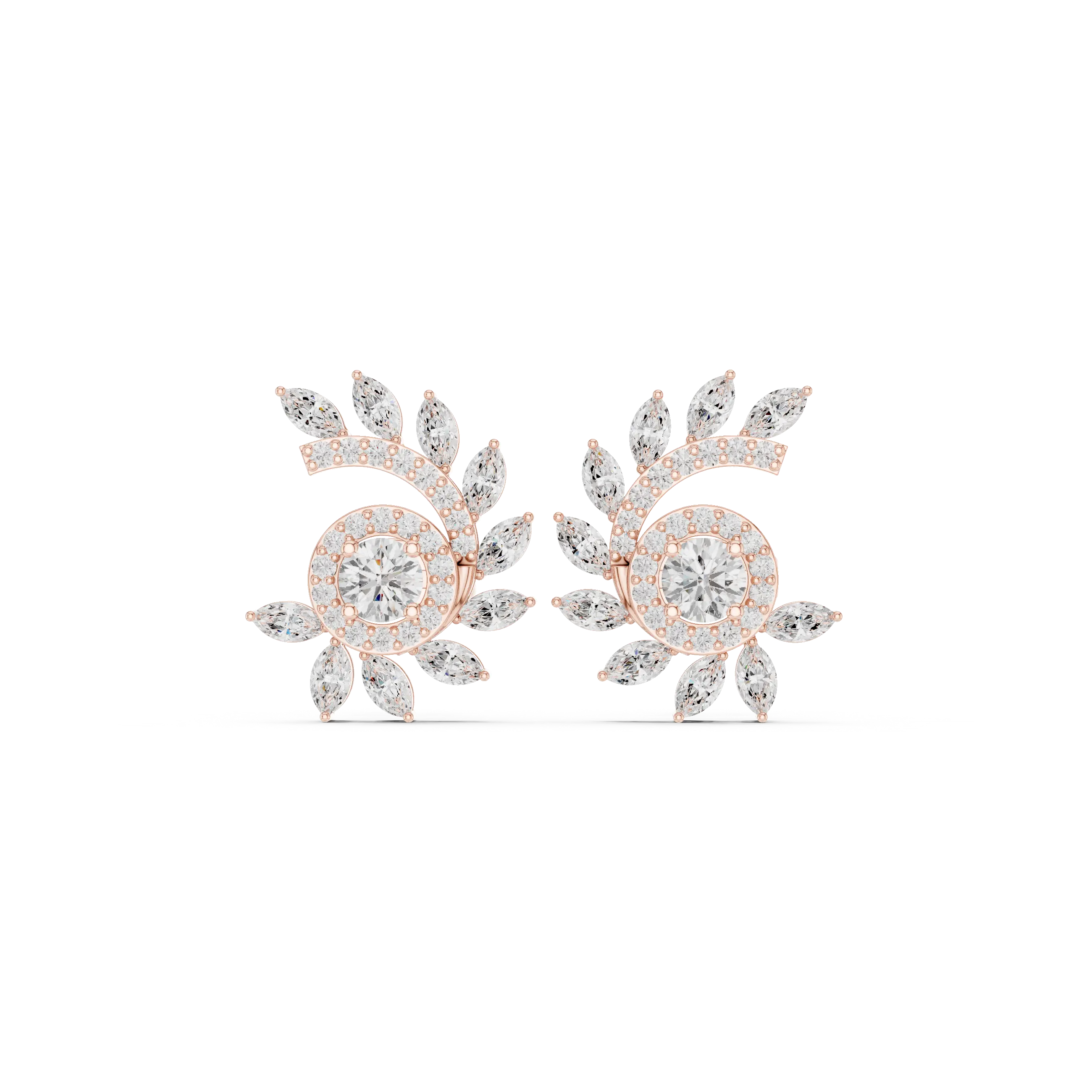 Pair Shot: Round Diamond Earrings with Halo Setting in 14k Rose Gold - Lab Grown - Driona Jewels