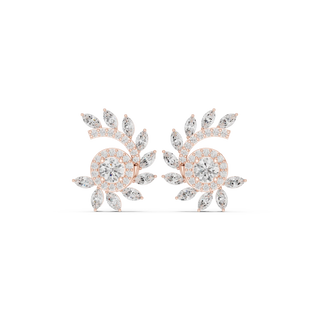 Pair Shot: Round Diamond Earrings with Halo Setting in 14k Rose Gold - Lab Grown - Driona Jewels