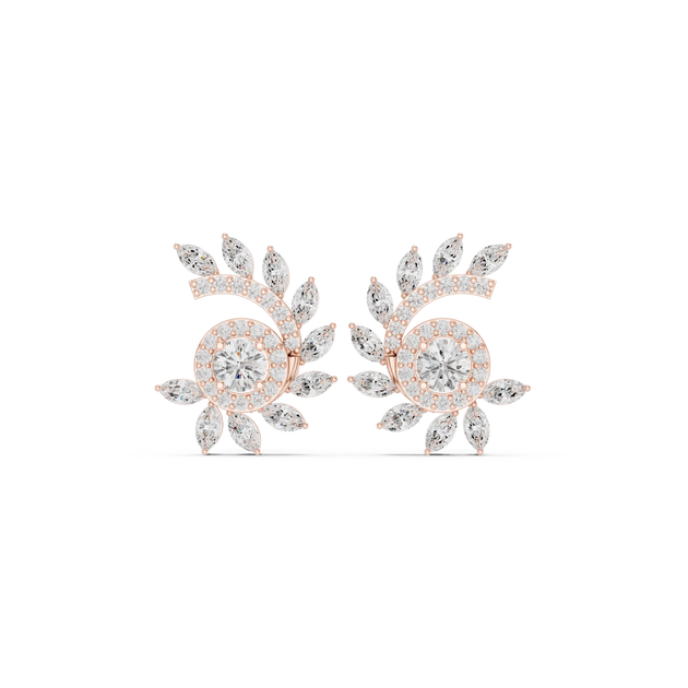 Pair Shot: Round Diamond Earrings with Halo Setting in 14k Rose Gold - Lab Grown - Driona Jewels