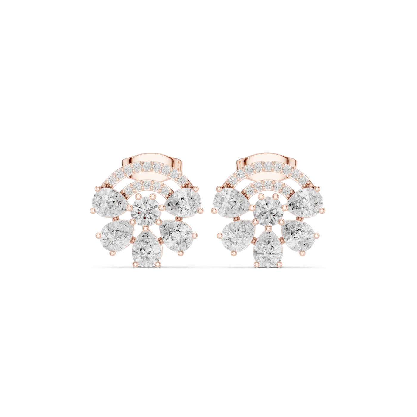 Pair-Shot: Round Diamond Earrings with Halo Setting in 14k Rose Gold - Lab Grown - Driona Jewels