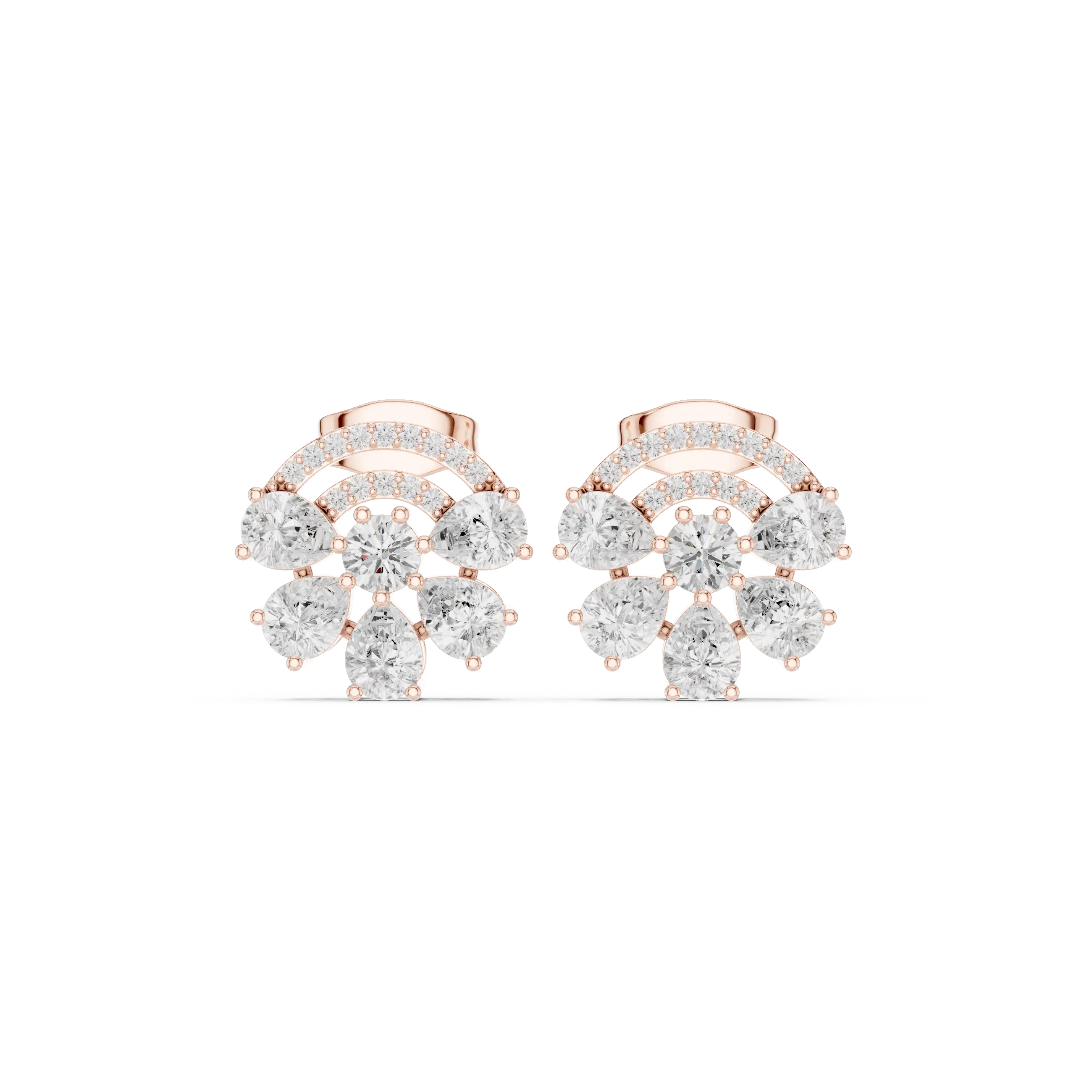 Pair-Shot: Round Diamond Earrings with Halo Setting in 14k Rose Gold - Lab Grown - Driona Jewels