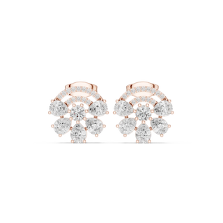 Pair-Shot: Round Diamond Earrings with Halo Setting in 14k Rose Gold - Lab Grown - Driona Jewels