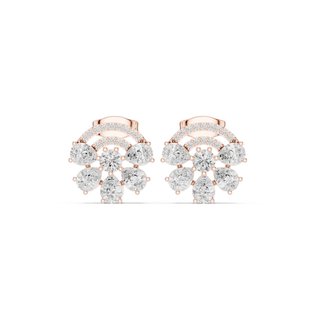 Pair-Shot: Round Diamond Earrings with Halo Setting in 14k Rose Gold - Lab Grown - Driona Jewels