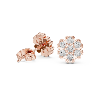 Pair Shot: Round Diamond Earrings with Halo Setting in 14k Rose Gold - Lab Grown - Driona Jewels