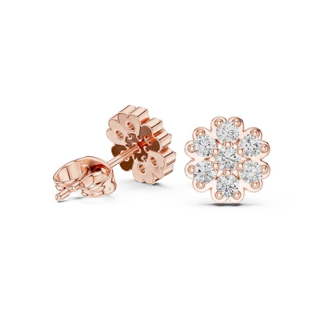 Pair Shot: Round Diamond Earrings with Halo Setting in 14k Rose Gold - Lab Grown - Driona Jewels