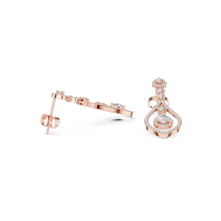 Three-quarter View: Round Diamond Earrings with Halo Setting in 14k Rose Gold - Lab Grown - Driona Jewels