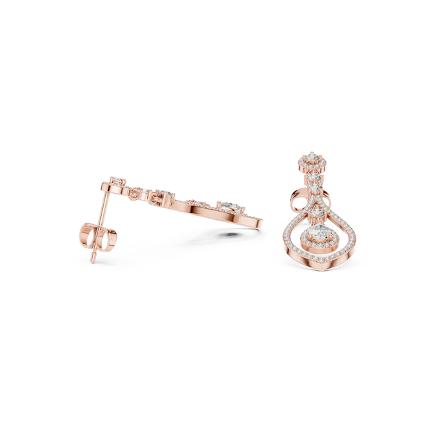 Three-quarter View: Round Diamond Earrings with Halo Setting in 14k Rose Gold - Lab Grown - Driona Jewels