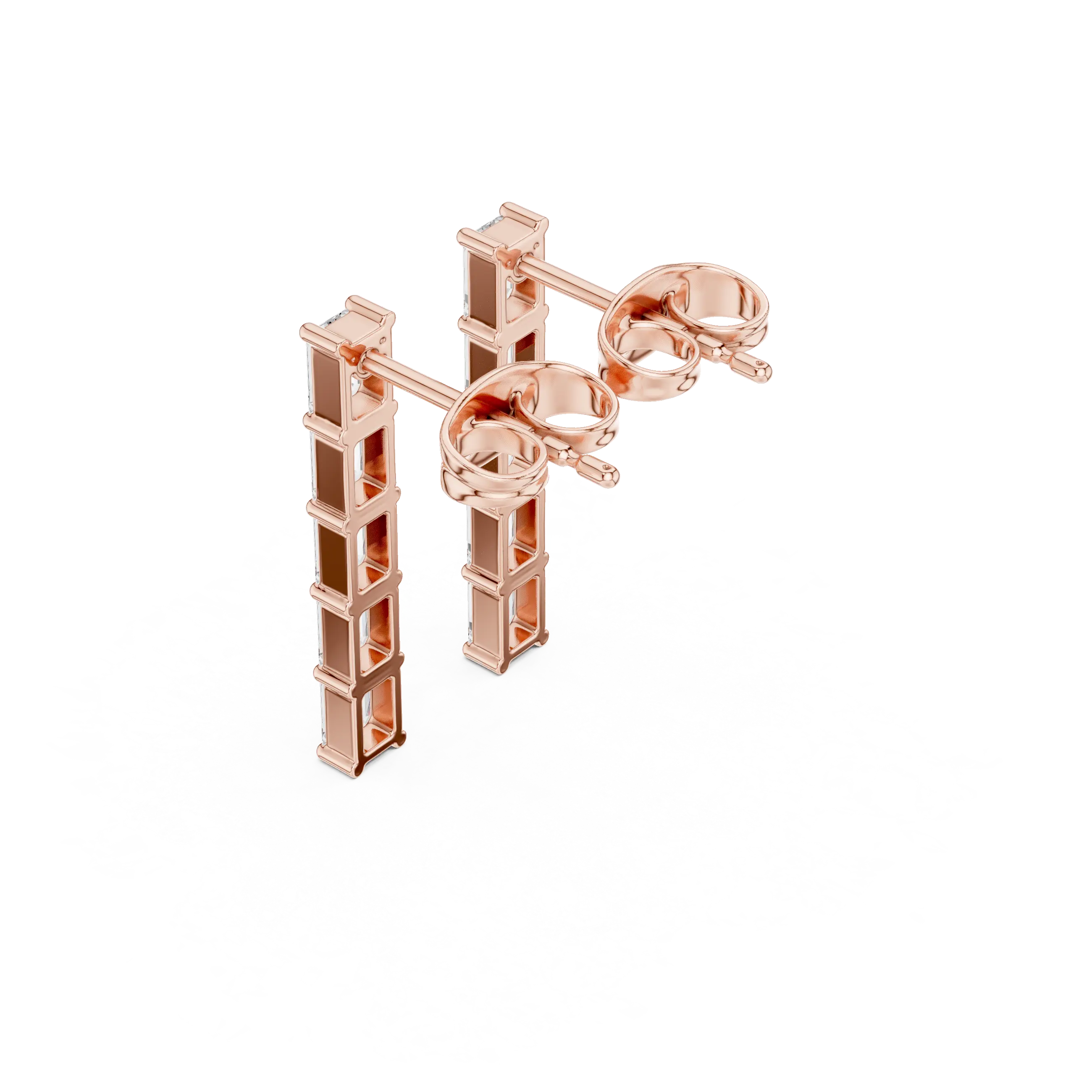 Three-quarter-view: Round Diamond Earrings with Halo Setting in 14k Rose Gold - Lab Grown - Driona Jewels